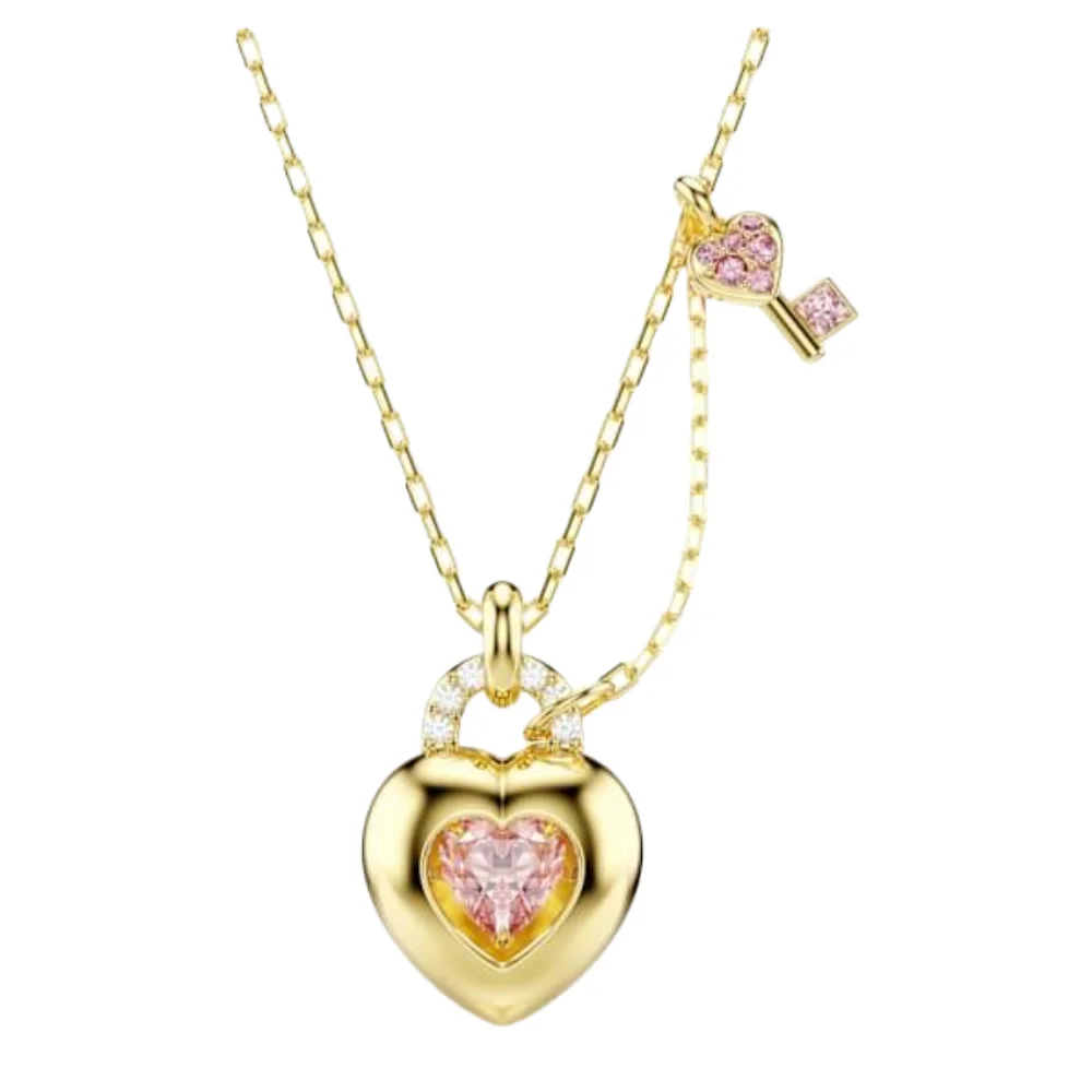 S&S Dainty Love Heart Pendant Necklace, Cubic Zirconia Key Interlocking Necklace Romantic Gift for Her