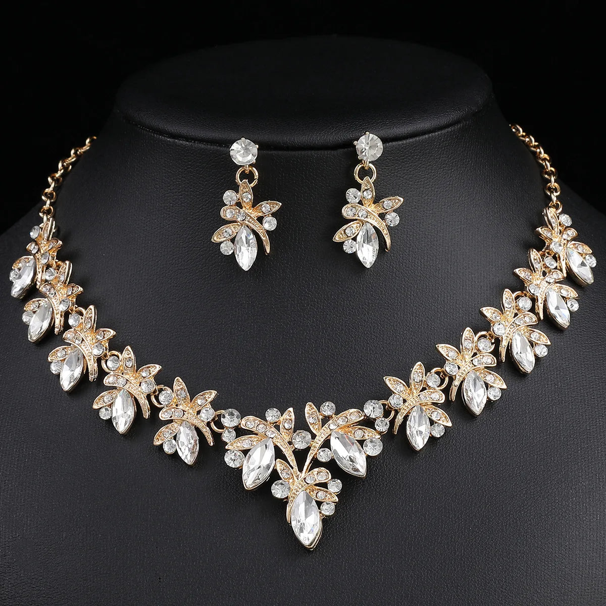 Crystal Dragonfly Necklace & Earrings Jewellery Set | Nature-Inspired Bridal Fashion Set