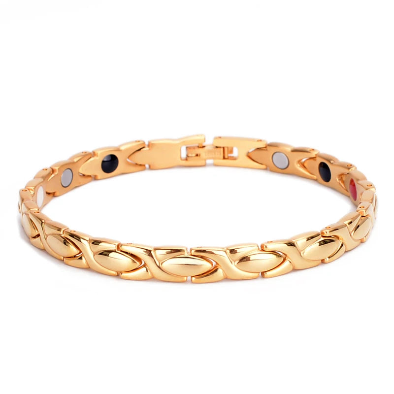 Many Color in Stock Big Sales Stainless Steel Health Gold Plating Women Pain Relief Health Bio Energy Magnetic Therapy Bracelet