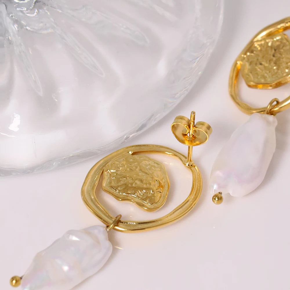 Vintage Stainless Steel Heart Baroque Earrings 18K Gold Plated Drop Earrings Drop Earrings Jewelry Women Exquisite Wedding Gift