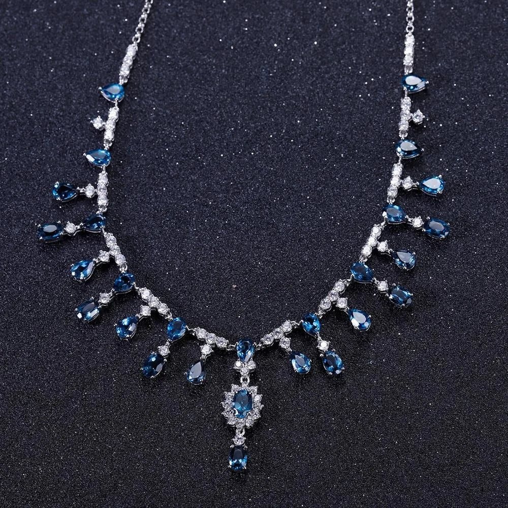 ArtistA Abiding Luxury Elegant 925 Sterling Silver Natural London Blue Topaz Gemstone Pendant Y-Necklace for Party Occassion