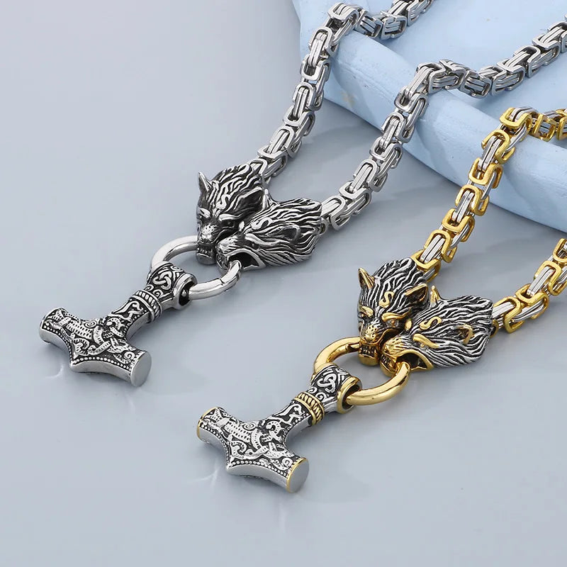 REBEL VIKING Nordic Wolf Head Pendant – 316L Stainless Steel Men's Gold & Silver Punk Charm