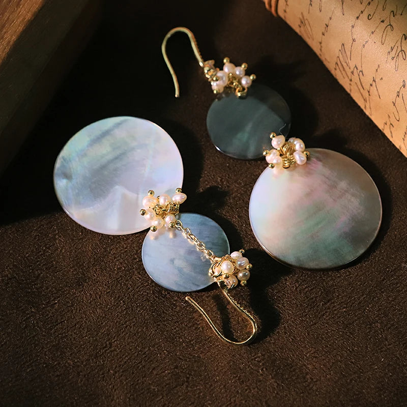 Natural Pearl 2 Pieces Black Shell Pendant Earrings Handmade Design Personality Earrings Banquet Women's Jewelry GE1817B