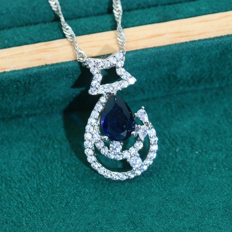 XOTICA Blue Zircon 925 Silver Bridal Jewelry Set for Women Earrings Necklace Pendant Ring Bracelet for Wedding Party Birthday Gifts