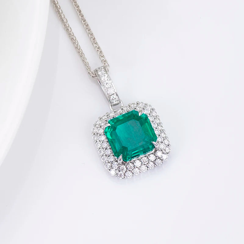 Gemfiori Messi Jewelry MSN-610 18K White Gold Necklace Jewelry Lab Grown Emerald Necklace