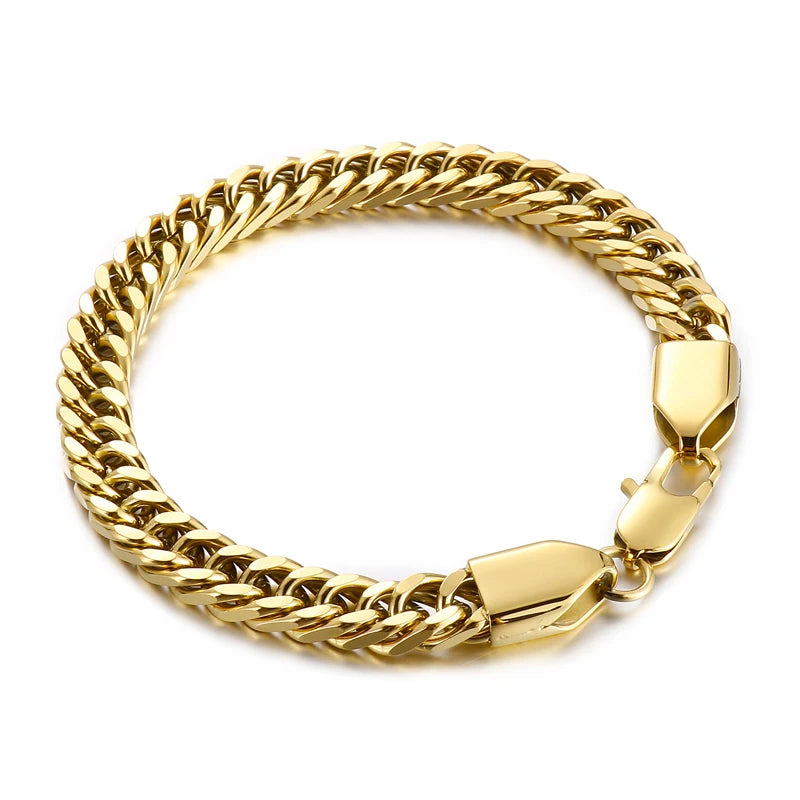 REBEL Hip-hop Stainless Steel Cuban 600mm Necklace and 215mm Bracelet Jewelry Set