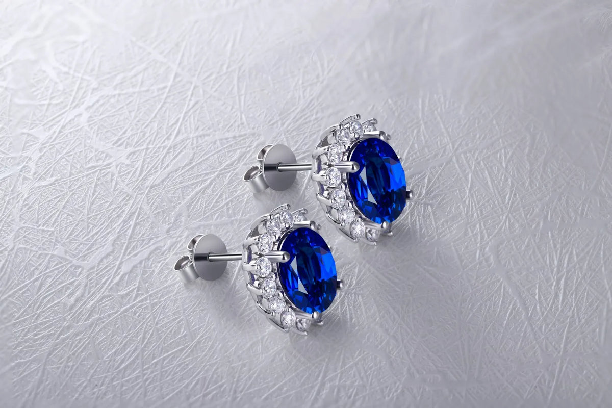 Gemfiori Anster S925 Silver Lab-Grown Diamond Oval Cut Sapphire Trendy Drop Earrings for Wedding & Party