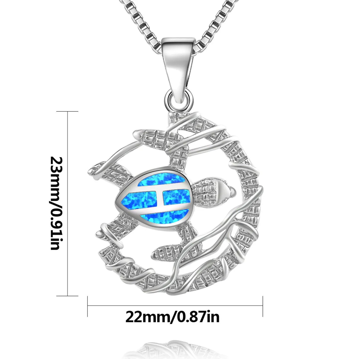 Boho Blue Opal Turtle Necklace | Trendy Women's Copper Alloy Silver Plated Link Chain Statement Pendant for Sweater Daily Gift
