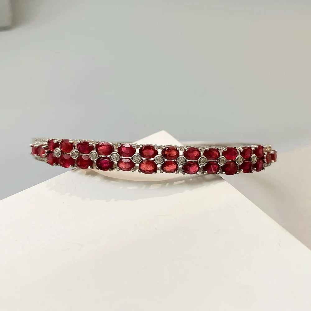 Gioiellieri Ruby Bracelet with Natural Red Gemstone for Women S925 Sterling Silver Fine Jewelry Adjustable Chain Bangle Anniversary Present