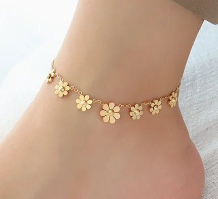 LT-S037 Japanese and Korean Style INS Daisy Petal Anklet Versatile Accessory Chain Plated 18K Real Gold