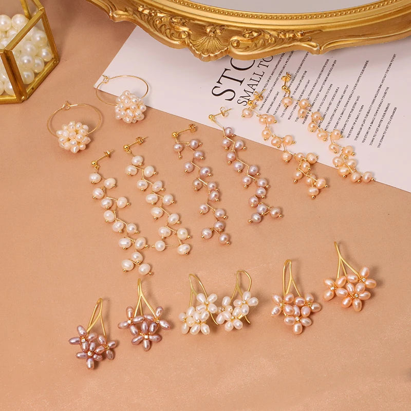 New Jewelry Natural Pearl Drop Earrings 18K Gold Plated Jewelry Korean Designer Jewelry Flower Earrings for Women Wholesale Bulk