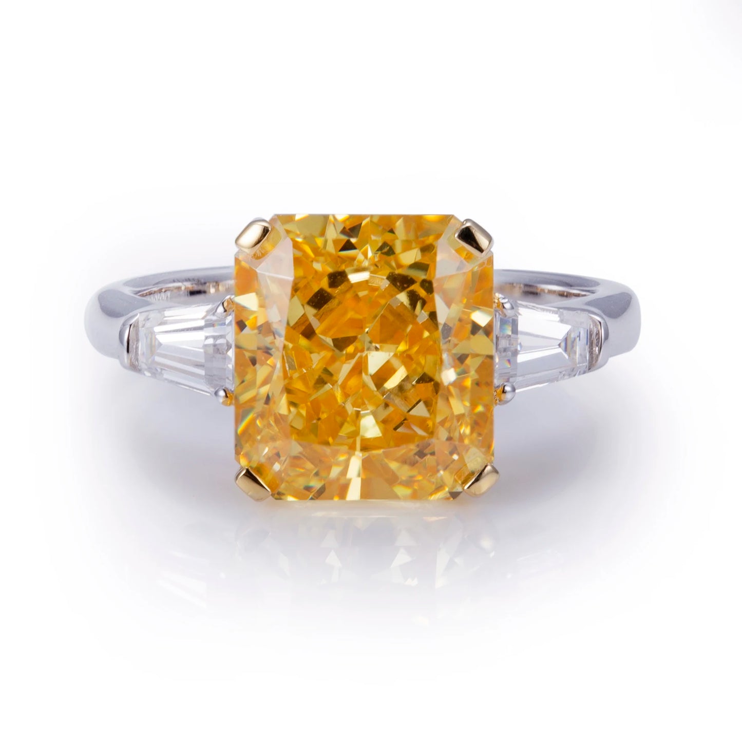 Messi Jewelry MSR-961 High Carbon Cubic Zircon Yellow Diamond Ring Jewelry S925 Radiant Cut Solitaire  Engagement Wedding Ring