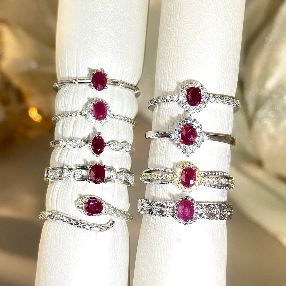 Gioiellieri Low Price Certified Natural Ruby Oval Cut Prong Setting Engagement Wedding 925 Sterling Silver Gold Plated Luxury Women's Ring