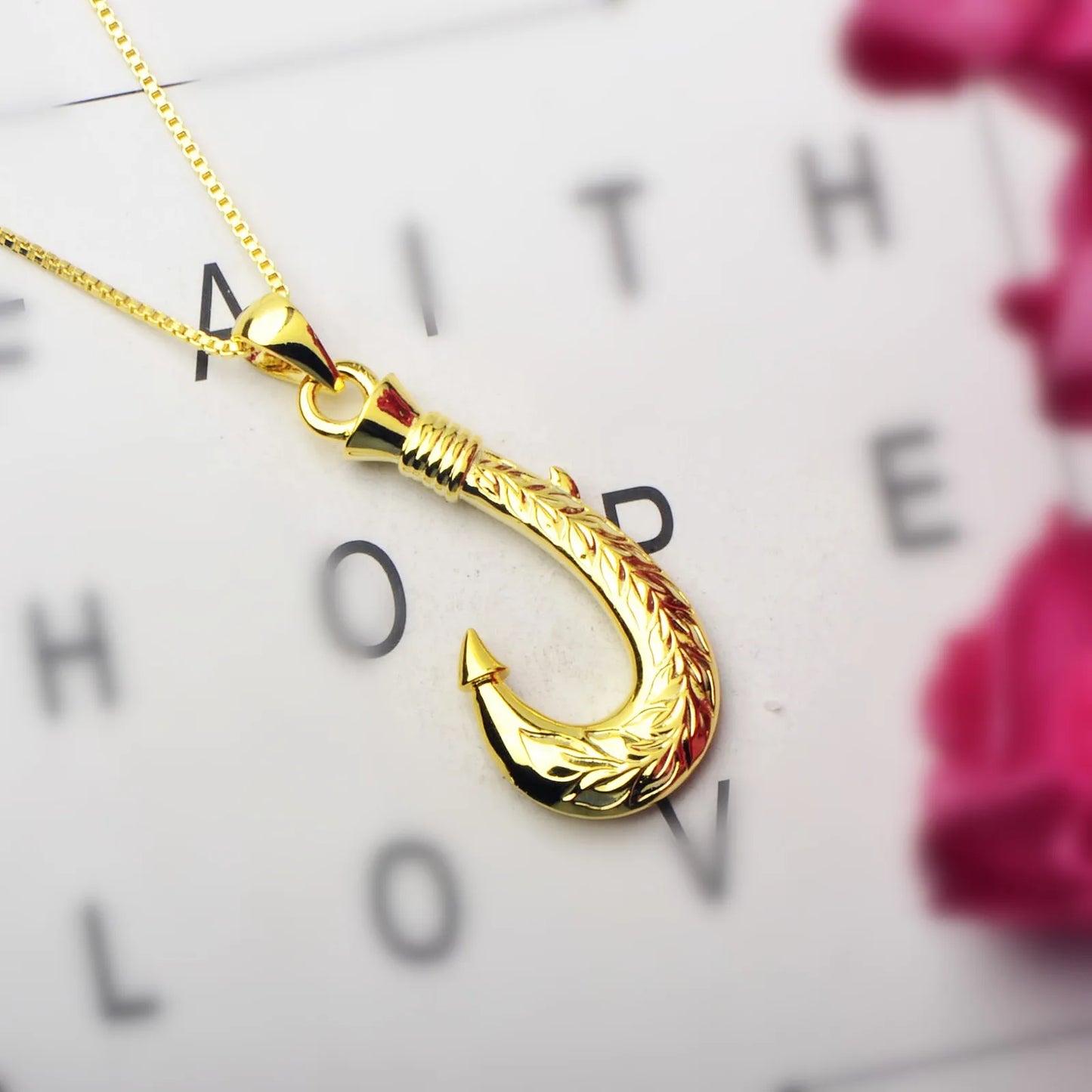 Hawaiian Ocean Opal Copper Necklace for Women-Trendy Dainty Fishhook Pendant Sweater Chain