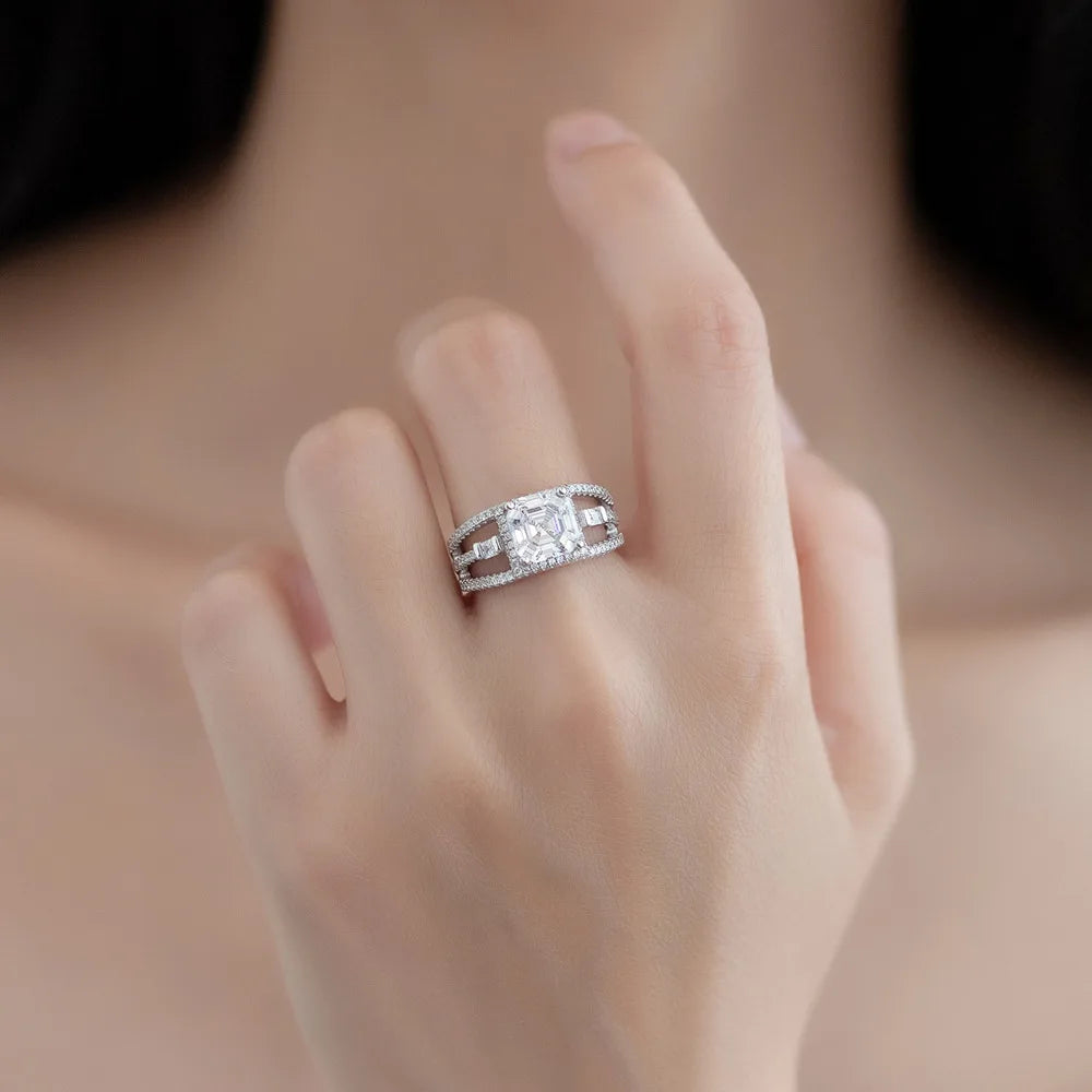 MuShan Jewelry Factory  New square Simulation Diamond 925 Sterling Silver Ring for Women Instagram Style Light Luxury Jewelry