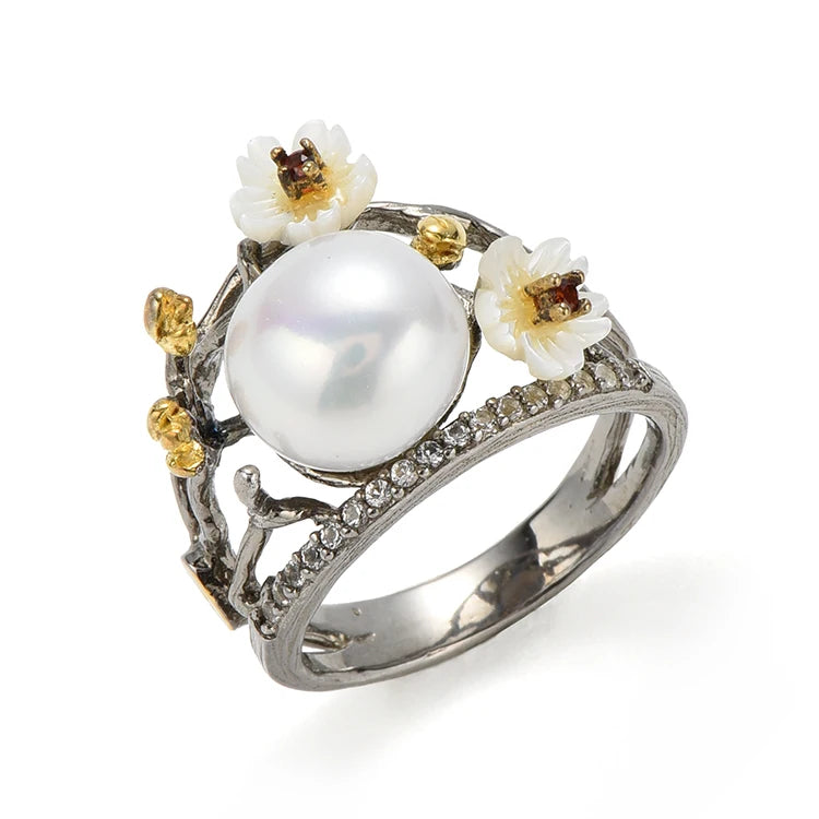 New Product Elegant Luxury Pearl Accessories Women Jewelry Classic Silver Couple Ring