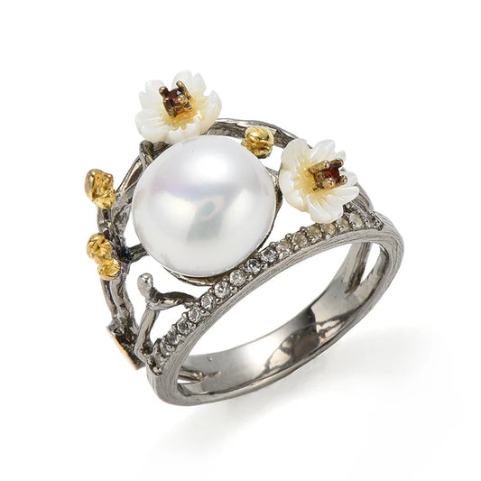 New Product Elegant Luxury Pearl Accessories Women Jewelry Classic Silver Couple Ring