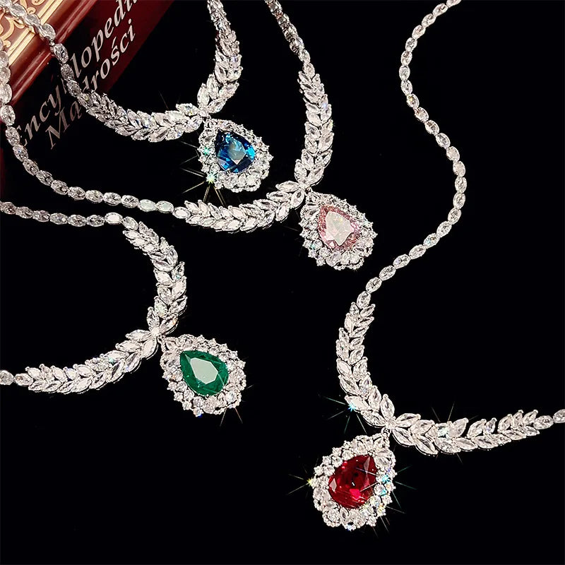 REDheart Fashion Copper Inlaid Zircon Gold-Plated Flower Shape Large Chain Simulation Corundum Advanced Wedding Banquet Drop