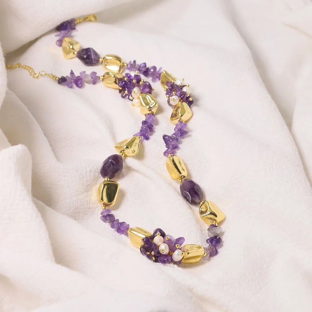 Amethyst Natural Freshwater Pearl Necklace Retro Palace Style Fashion Jewelry Necklace Gifts for Mom Wife Girlfriend GN0596
