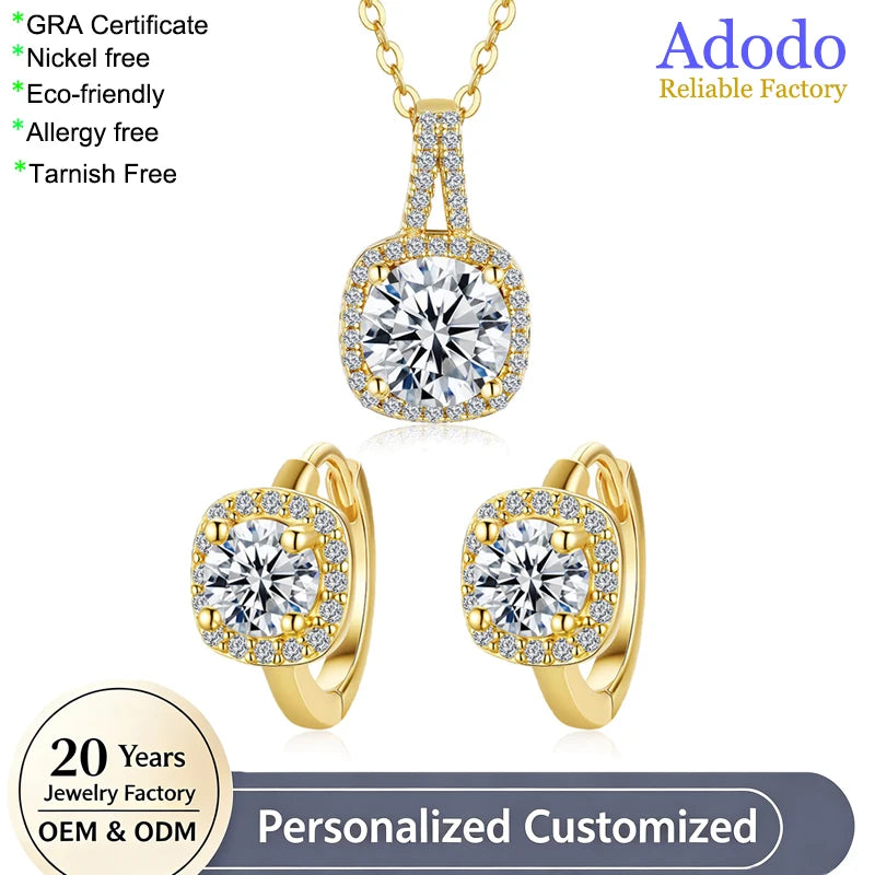 ArtistA Adodo Custom Factory Jewelry Set 18k Gold Plated Fashion Classical S925 Silver 1ct Moissanite Necklace Earrings Set for Women