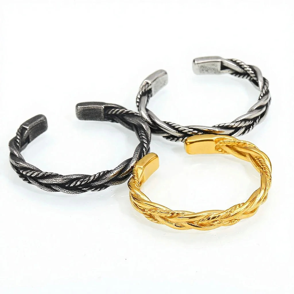 European American Retro Knitted Cable Open Titanium Steel Electroplated Bracelet Trendy Fashion Men's Geometric Jewelry Factory