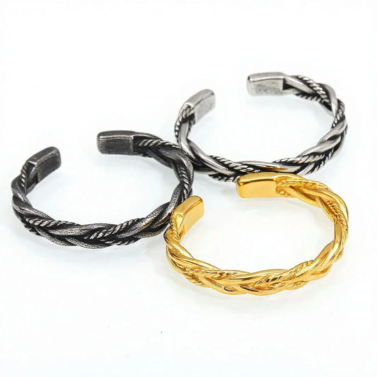 European American Retro Knitted Cable Open Titanium Steel Electroplated Bracelet Trendy Fashion Men's Geometric Jewelry Factory