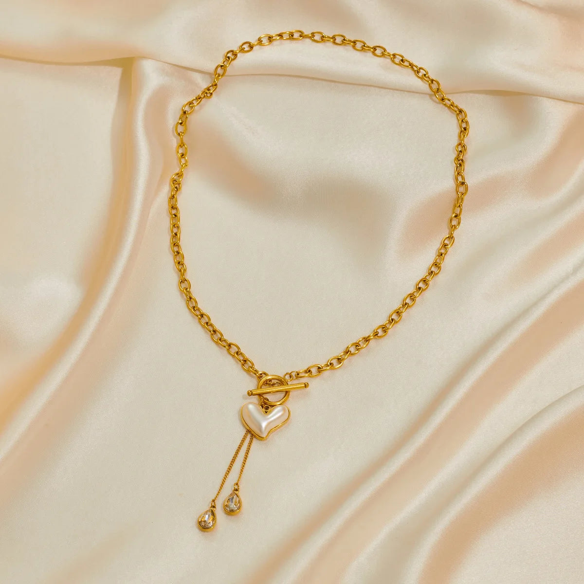 Hot Sell Fashion Stainless Steel Gold Heart Necklace and Bracelet Set Women Gold Jewelry Set