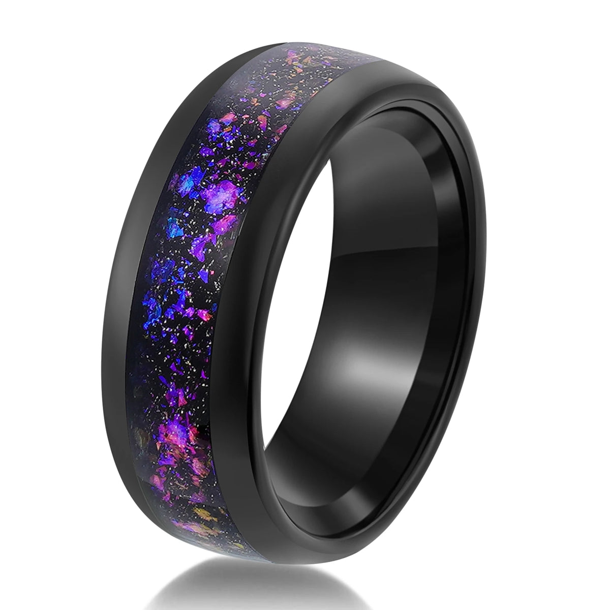 REBEL Electro Black Tungsten Wedding Ring 4mm 8mm Purple Galaxy Gemstone Inlay Anti Tarnish Promise Band Party Jewelry