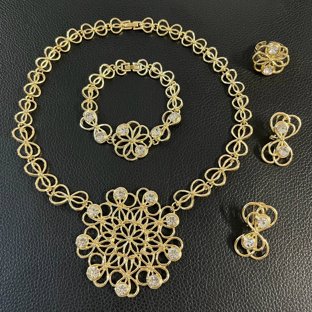 Zhuerrui Italian Gold Plated Jewelry Set Intricate Hollow Bead Cluster Necklace Earrings Bracelet Ring for Women Ceremony