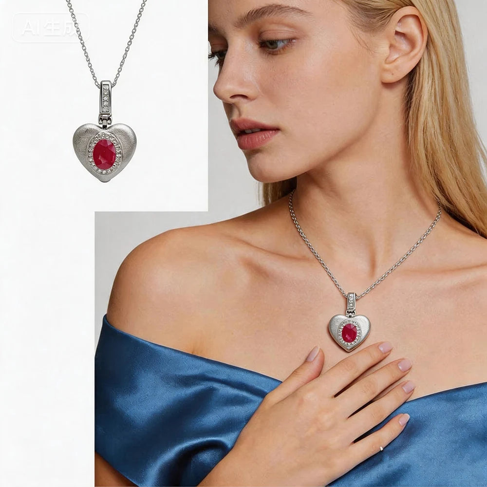 Gioiellieri Natural Red Ruby Pendant Necklace S925 Sterling Silver Fine Jewelry for Women Fashion Gemstone Charm Anniversary Gift