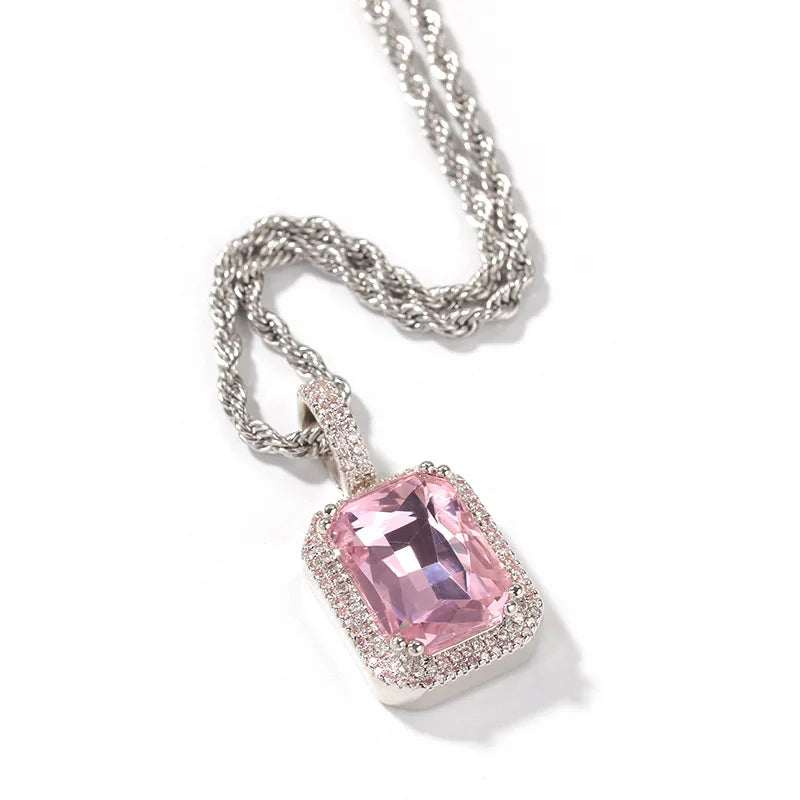 BiG-BOSS Hip Hop Mocha Fluorescent Square Solid Gemstone Pendant Necklace Trendy Cold for Men Women Perfect Neutral Sweater Chain Gift