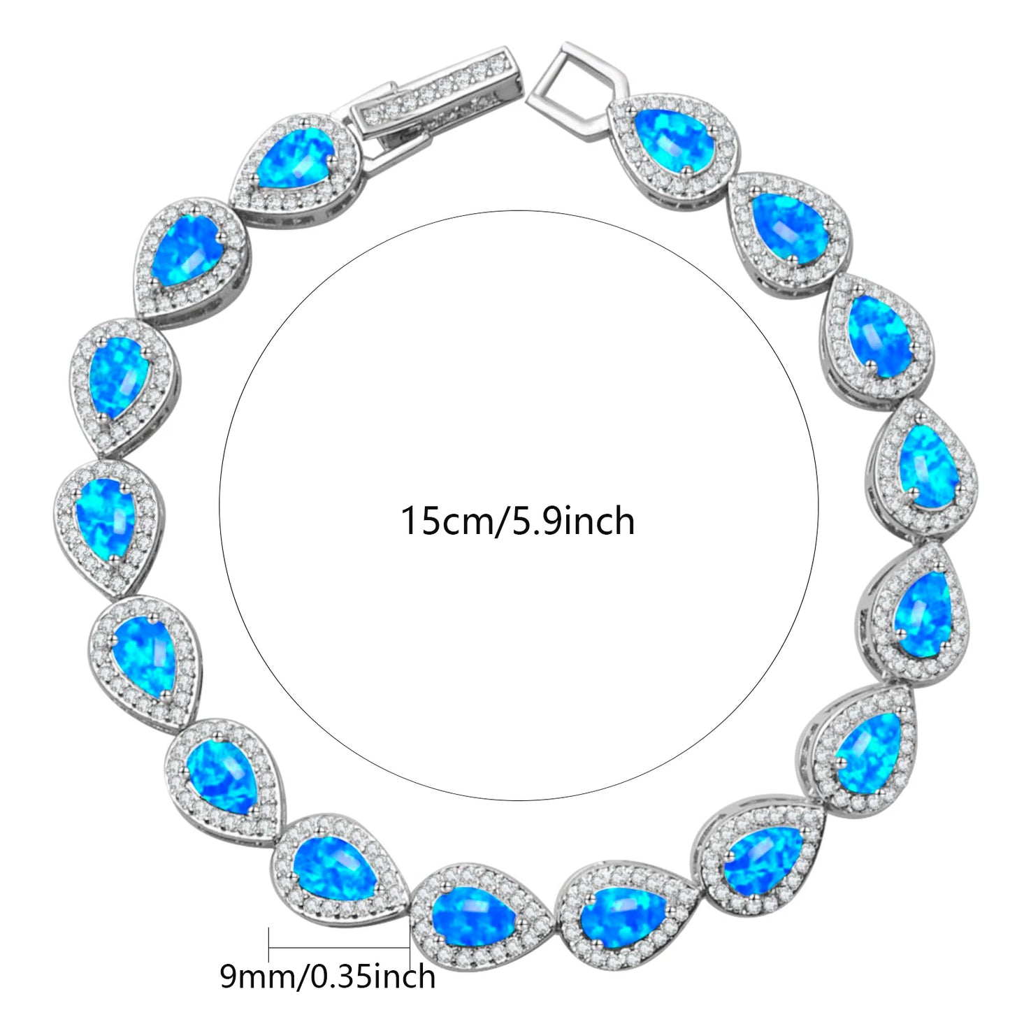 Blue Opal Teardrop Bracelet | Silver CZ Accent Jewelry