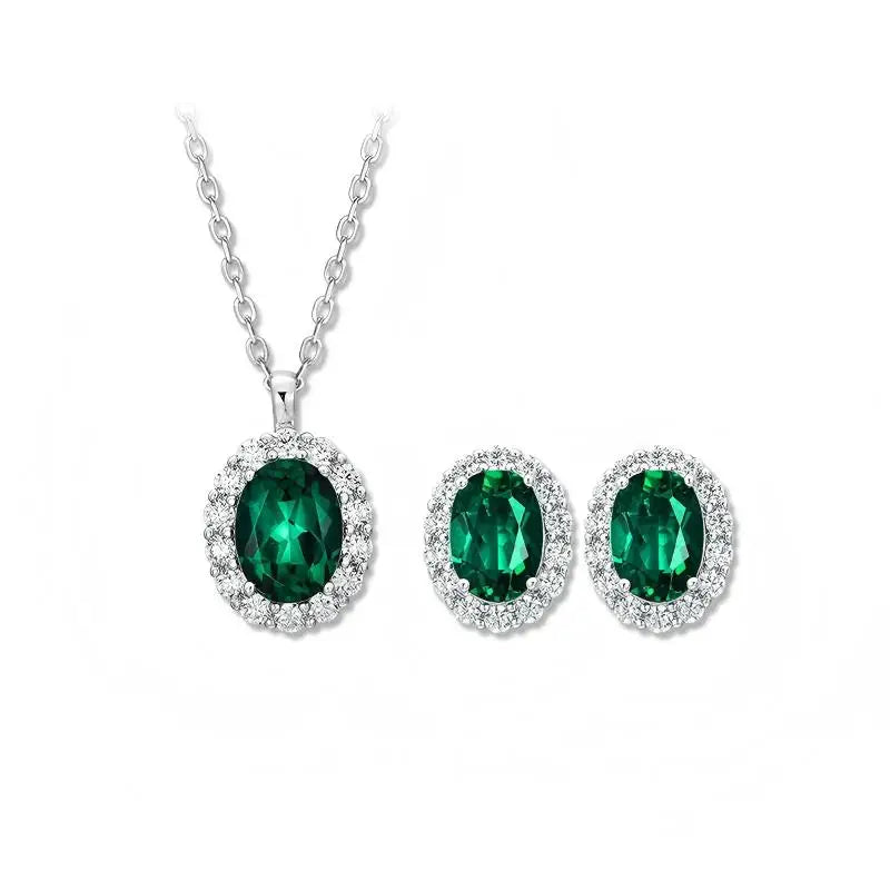 REDheart Lab Grown Emerald Ring Earring Necklace Set High Quality Gemstone Jewelry Set 925 Sterling Silver