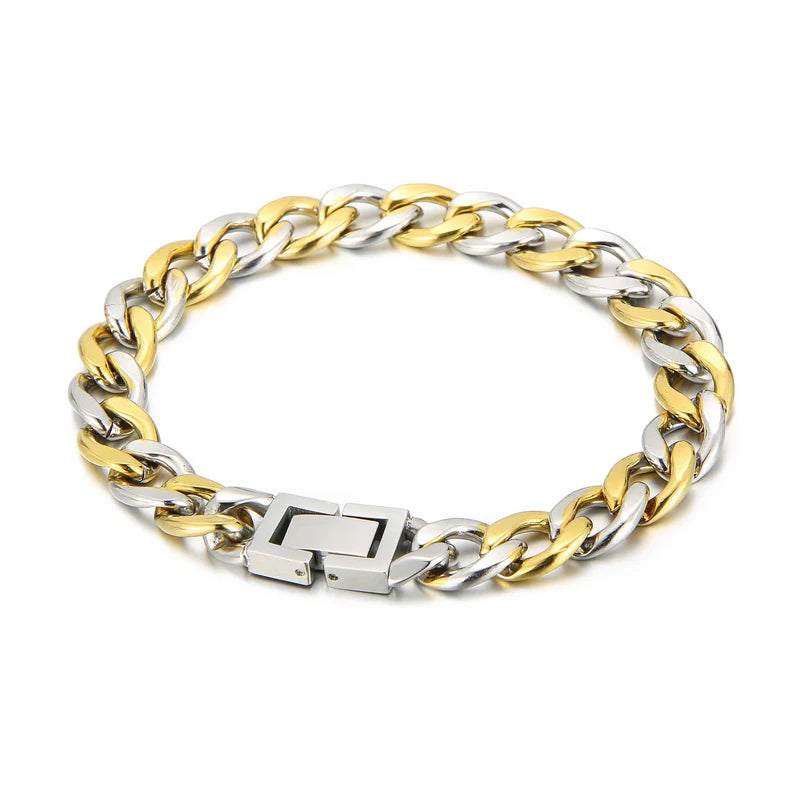 KALEN Mens 210/200mm Silver and Gold Stainless Steel Hip-hop Link Bracelets