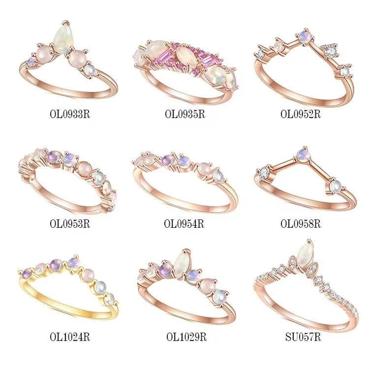ArtistA Abiding Factory Price Rose Gold Plated Stackable 925 Sterling Silver Curved Natural Stone African Ethiopian Opal Rings Bands