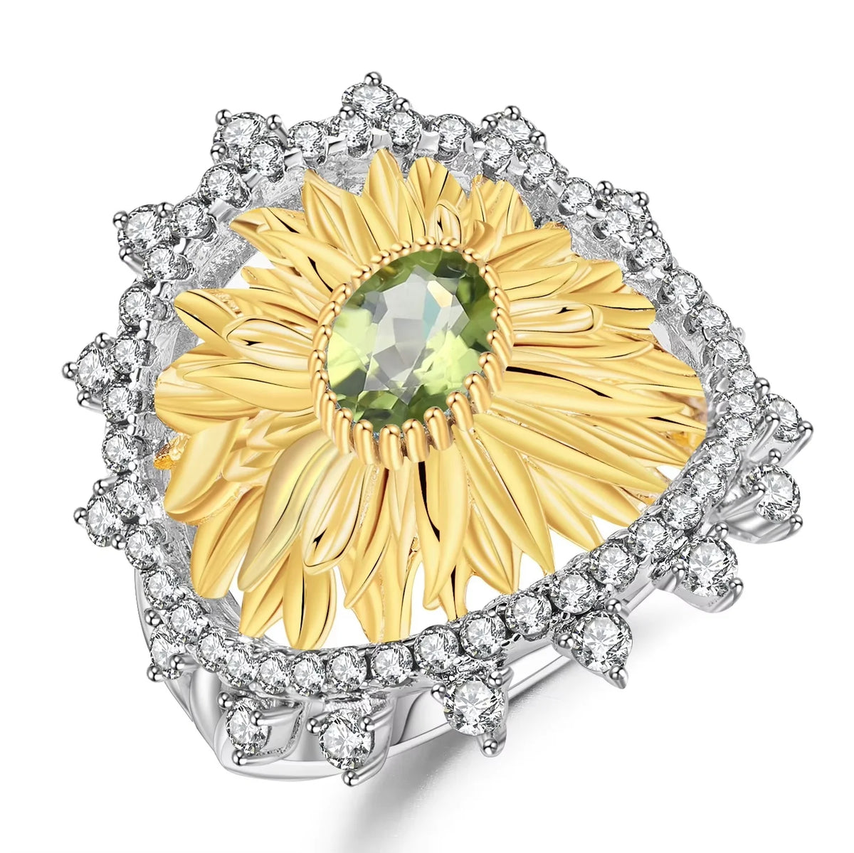 ArtistA Abiding Custom Green Natural Gemstone Ring Collection 925 Silver Natural Peridot Rings with Regular Open 2 Tone Design