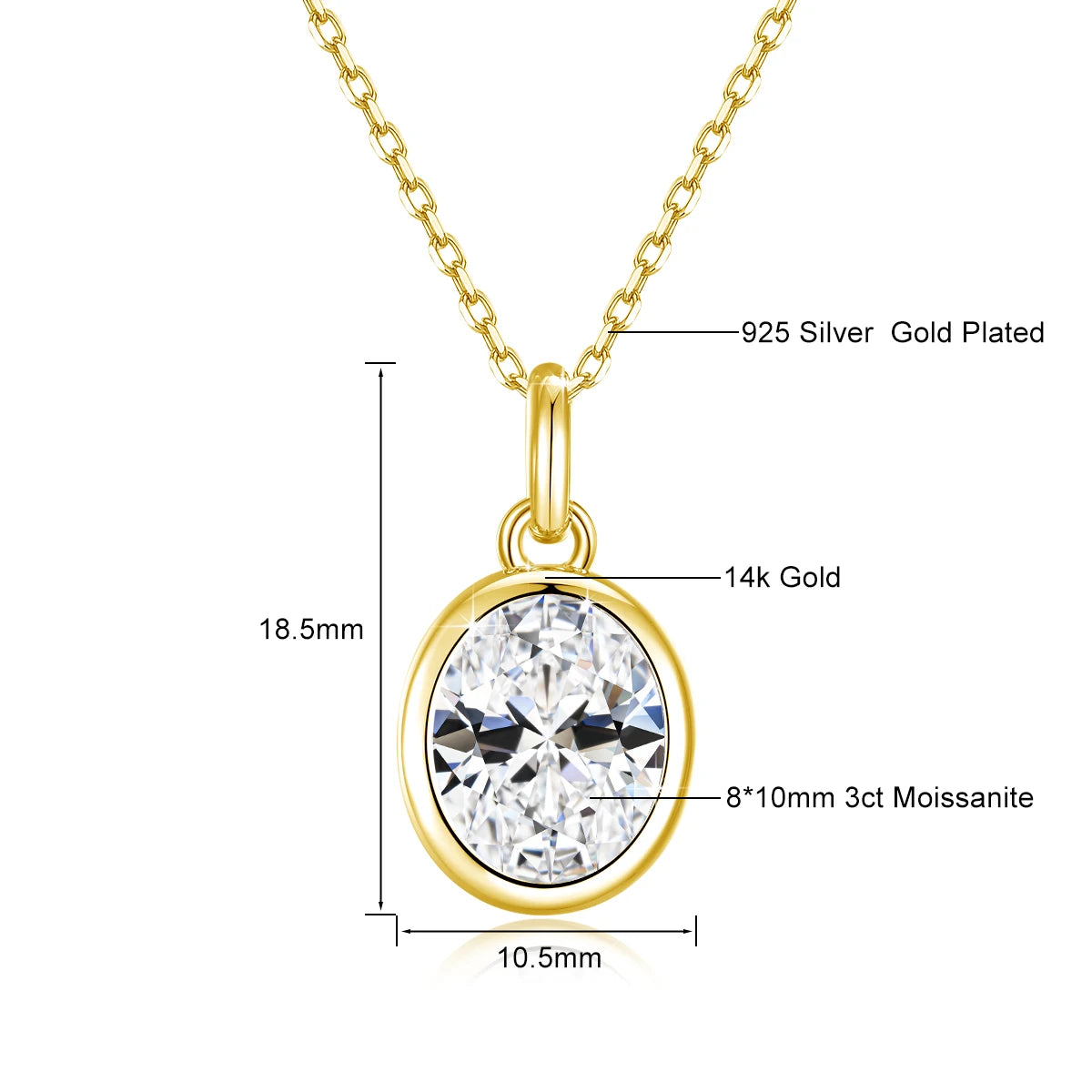 Gioiellieri AU585 14K Gold Pendant Oval 1ct 2ct 3ct Moissanite Diamond Pendant Luxury Jewelry Women Engagement Daily Wear
