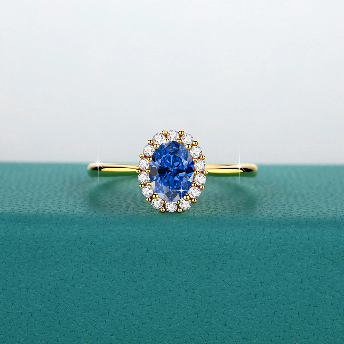 ArtistA Fine Jewelry Corundum Sapphire Ruby Emerald Zircon Oval Gemstone Woman Engagement Wedding Halo Oro De 14 k Gold Hollow Rings