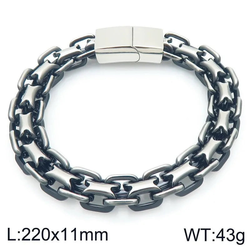 REBEL FASHIONISTA VEROMCA Pig-Nose Double-Row Stainless Steel Punk Wedding Bangle Bracelet with Hollow Magnetic Clasp