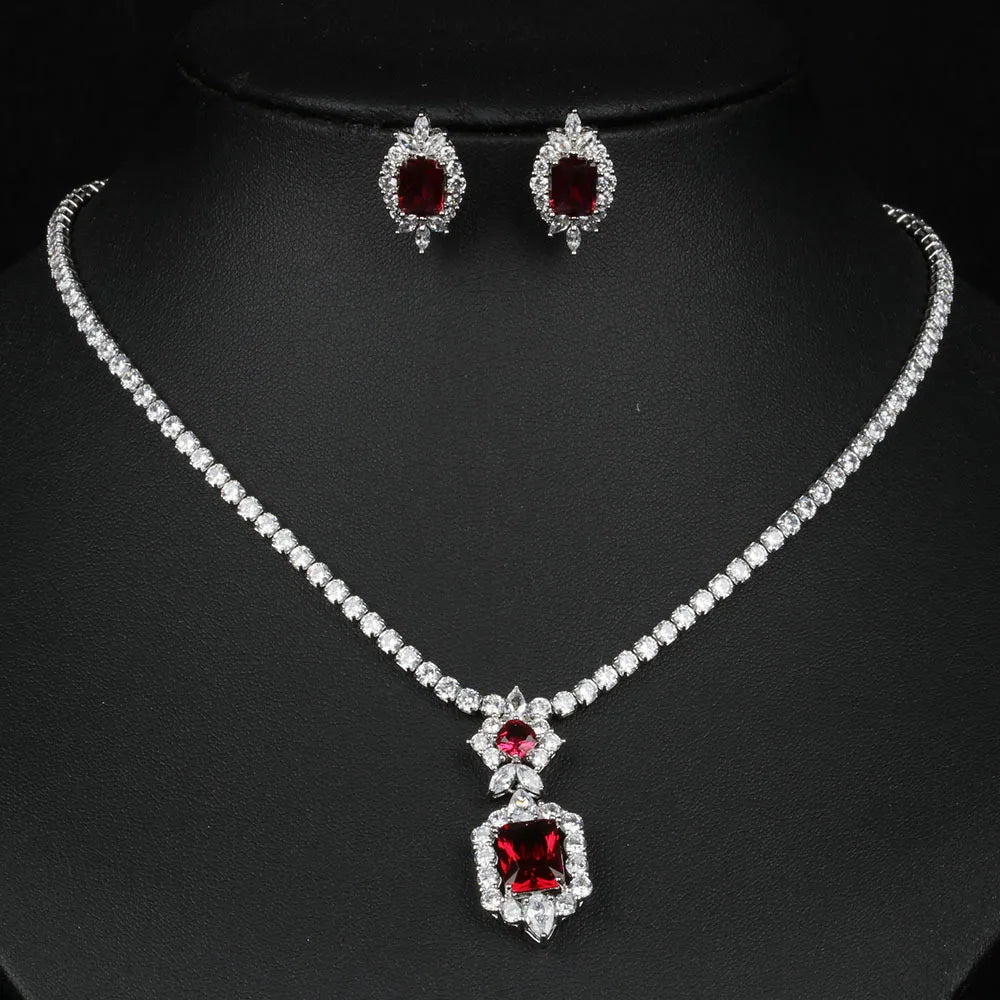 XOTICA High Quality Luxury CZ Pendant Necklace Earring Set Ladies Sparkling Zircon Tennis Chain Stud Earring Wedding Engagement Jewelry