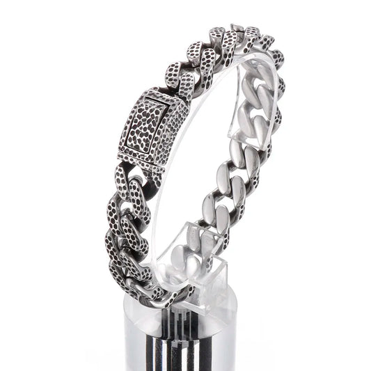 KALEN 215mm Men Punk Stainless Steel Leopard Prints Cuban Links Bracelet