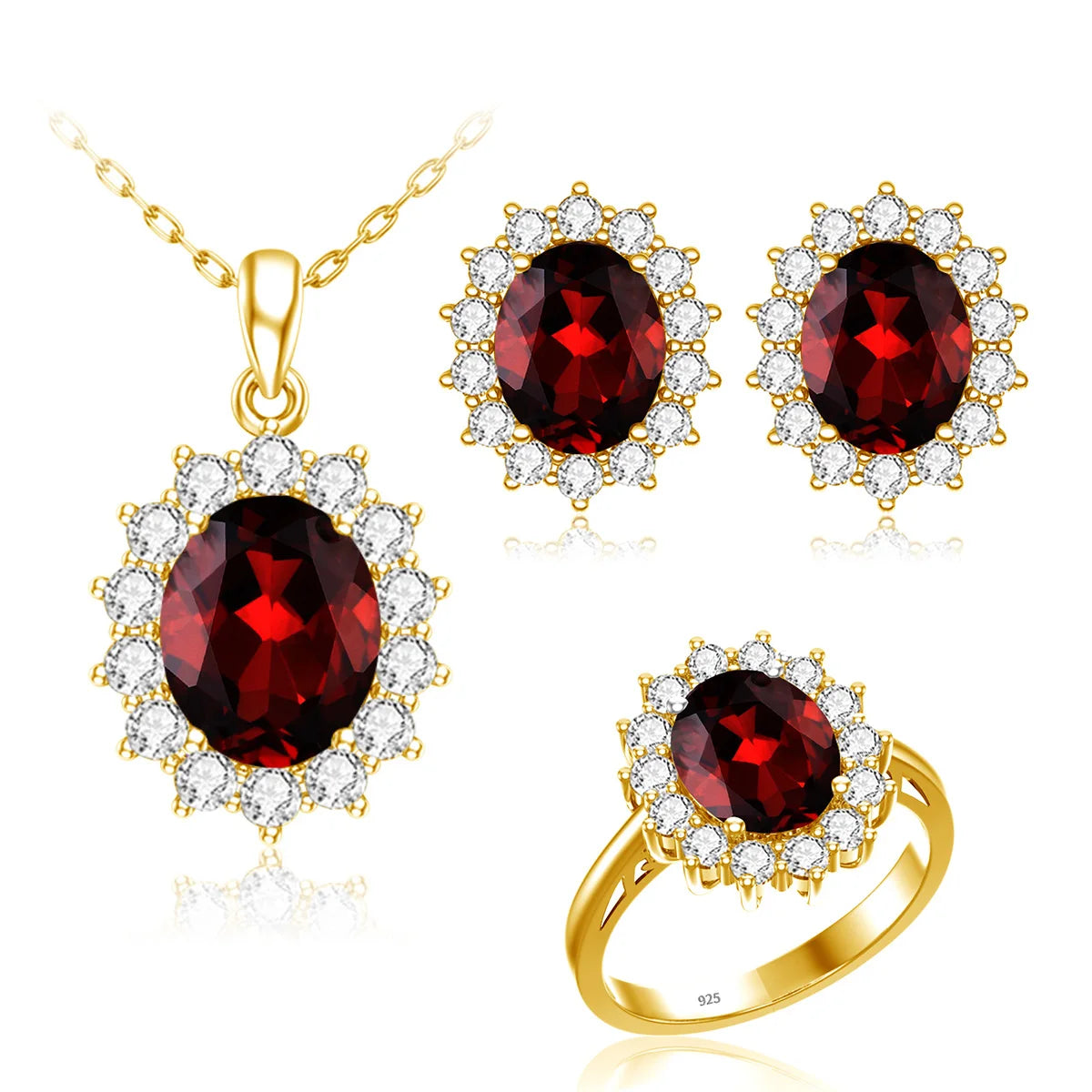 ArtistA 18K Gold Plated Opal Jewelry Sets Classic Princess Diana Style Ring Stud Necklace Wedding Silver Jewelry Set