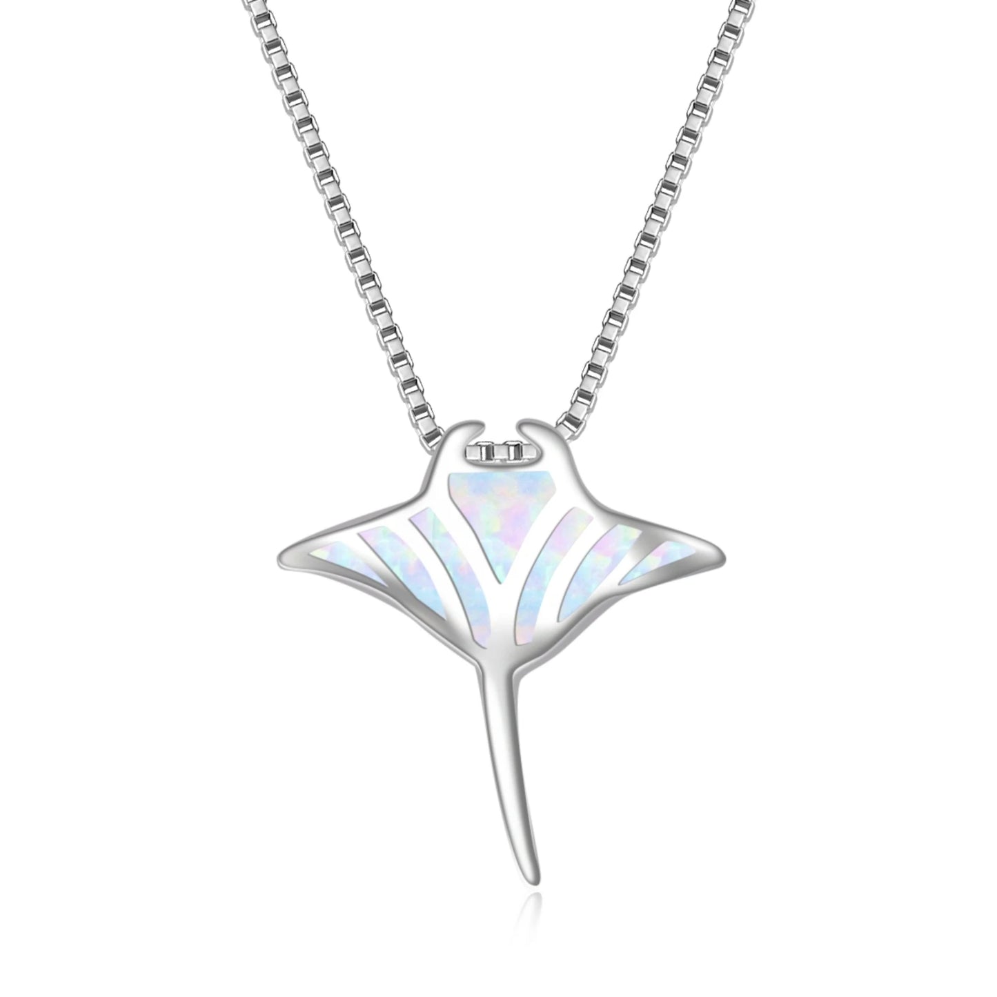 Trendy Marine Ray Opal Pendant Necklace-Blue Fire Opal Inlaid Copper Link Chain Stingray Design | Coastal Nature Bulk Gifts