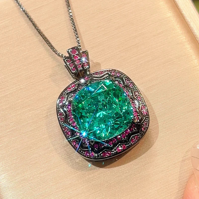 Gemfiori Luxury Dubai Bridal Wedding Boutique Jewelry Set Women's Black Gold Green Zircon Emerald Ring Earrings Pendant Necklace