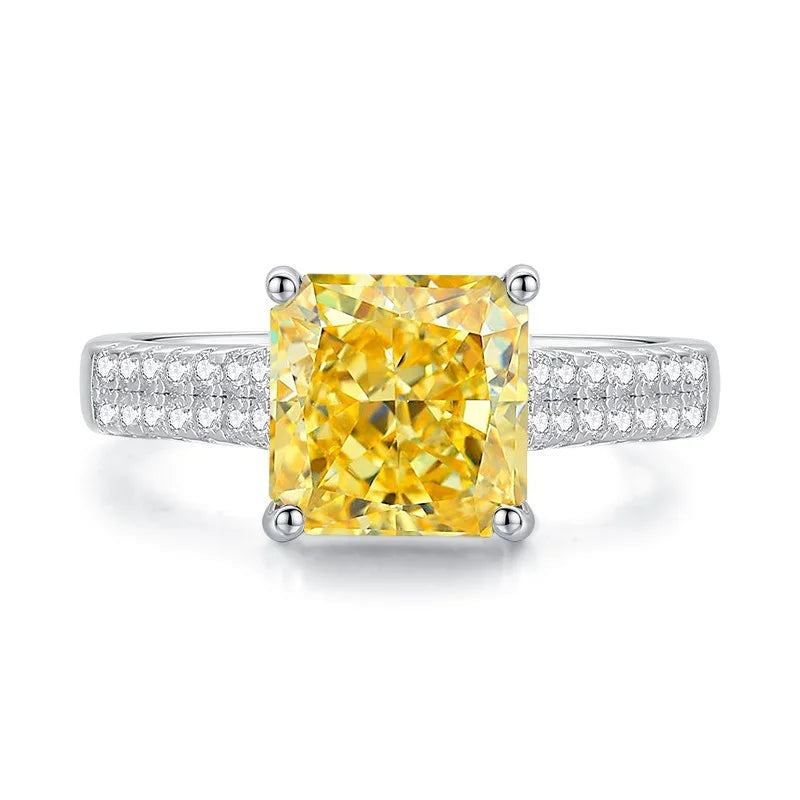 Trendy 925 Sterling Silver 5A 8A Yellow Cubic Zirconia Ring for Women Engagement Promise Bride Rings Customized Jewelry Supplies