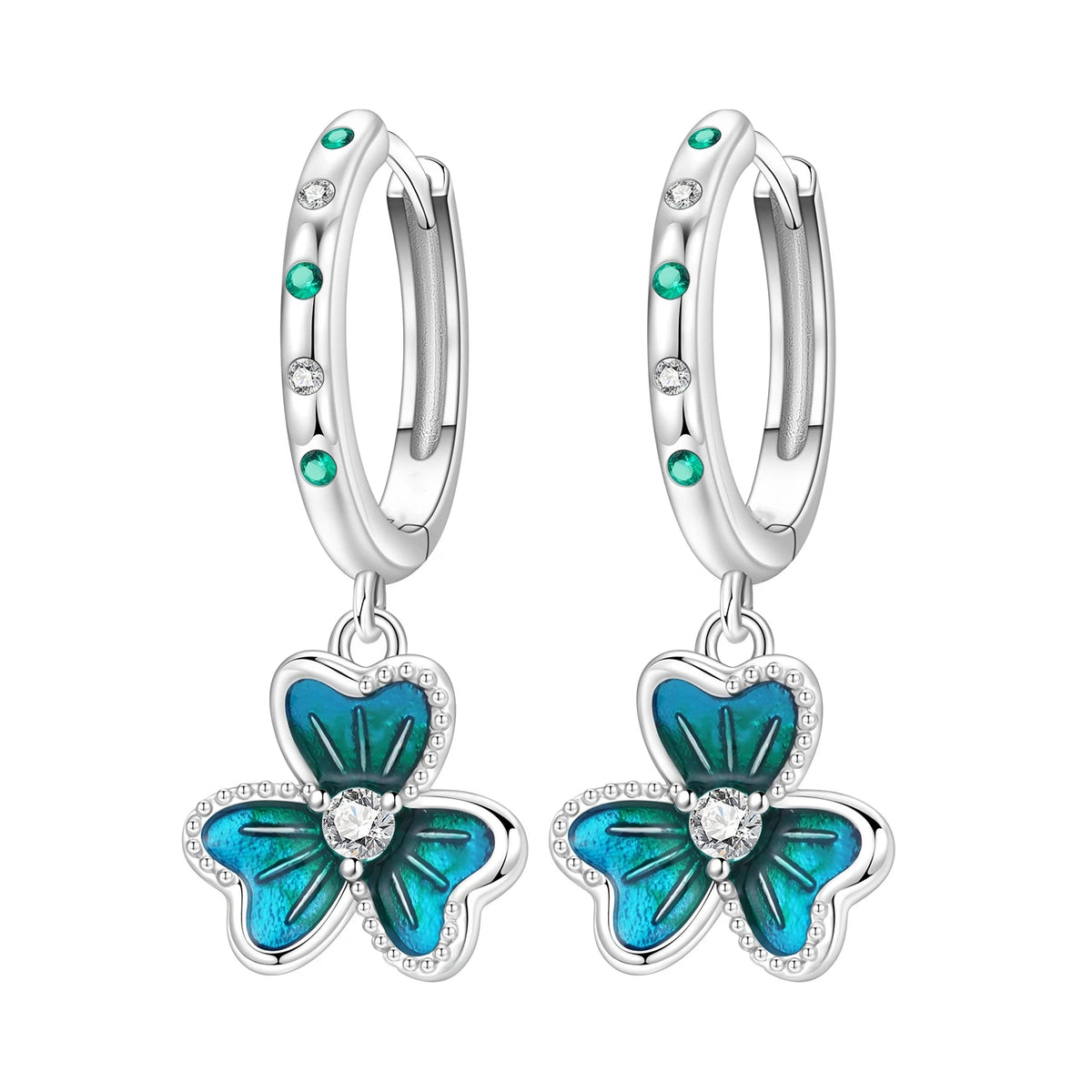 S&S Zircon Drop & Hoop Earrings | Snowflake, Feather & Clover | S&S