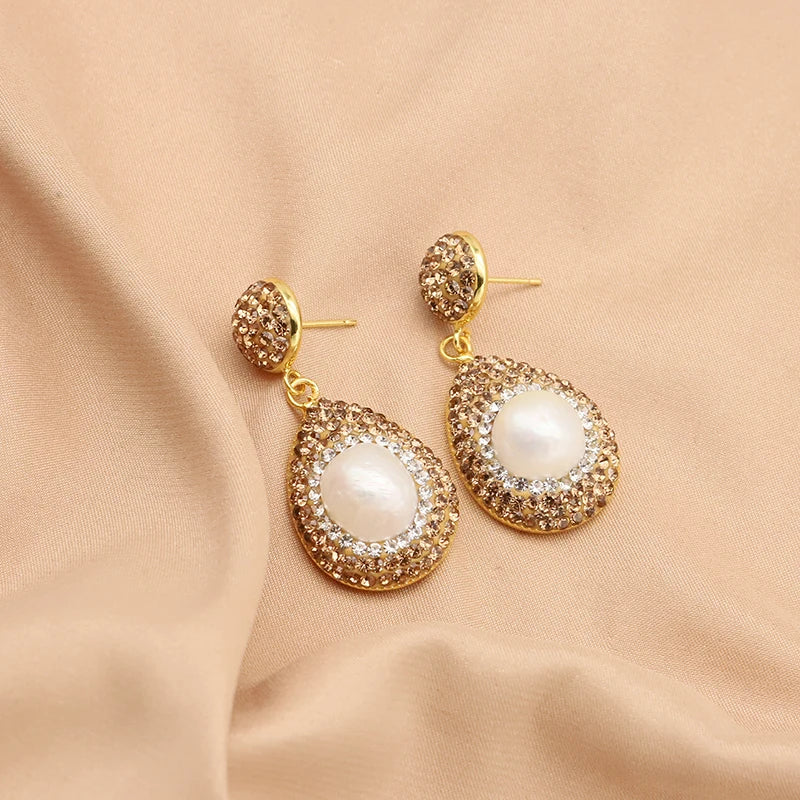 GLSEEVO Natural Freshwater Baroque Bordered Earrings Korean Style Women Luxury Jewelry Fashion Ladies and Girls Gift
