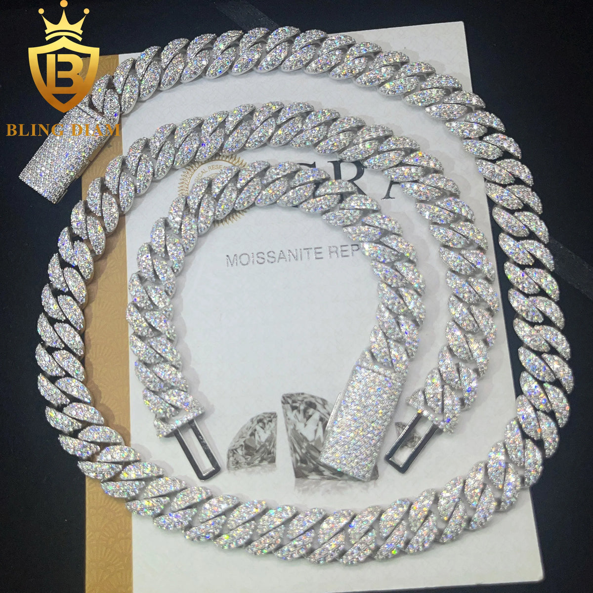 BiG-BOSS In Stock 12mm Moissanite Cuban Link Chain Necklace Iced Out 925 Silver diamond Rose Gold Cuban Chain Hi Hop Rapper Jewelry