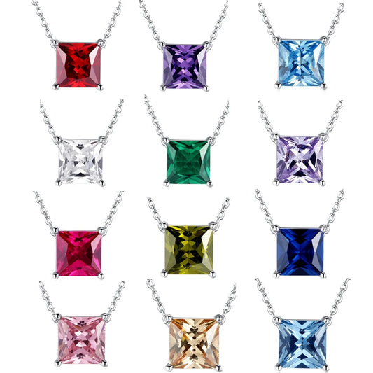 S&S 925 Silver CZ Birthstone Charm Pendant Necklace | Claw-Set Zirconia | 12 Styles