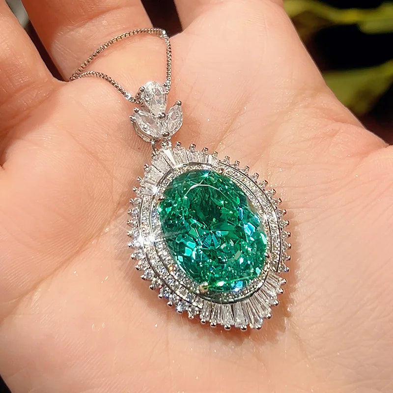 Gemfiori Green Gemstone Engagement Set Necklace Ring Earring Fashionable Oval Bridal Wedding Party Engagement Accessory